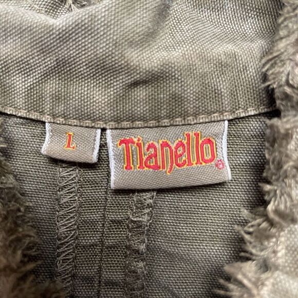 Tianello 100% Tencel Morocan Jacket Womens L Army Green Distressed Raw Seams - Picture 3 of 13